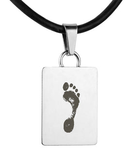 Silver Polished Foot Print Pendant - Rectangle