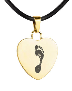 Gold Polished Foot Print Pendant - Heart