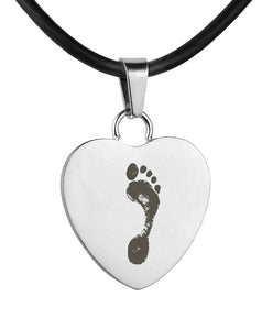 Silver Polished Foot Print Pendant - Heart