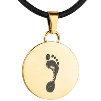 Gold Polished Foot Print Pendant - Circle