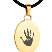 Gold Polished Hand Print Pendant - Oval