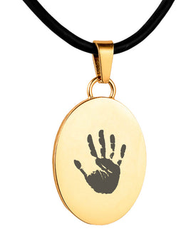 Gold Polished Hand Print Pendant - Oval