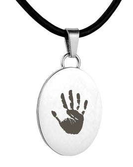 Silver Polished Hand Print Pendant - Oval