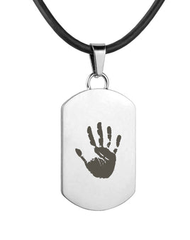 Silver Polished Hand Print Pendant - Dog Tag