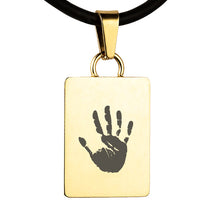 Gold Polished Hand Print Pendant - Rectangle