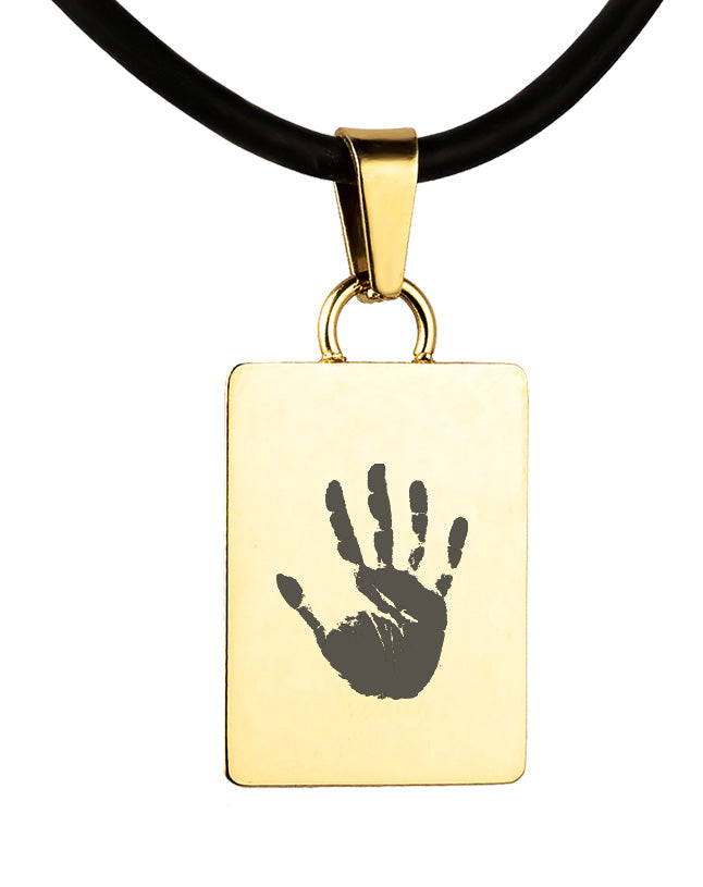 Gold Polished Hand Print Pendant - Rectangle