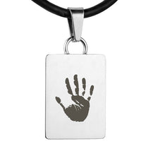 Silver Polished Hand Print Pendant - Rectangle