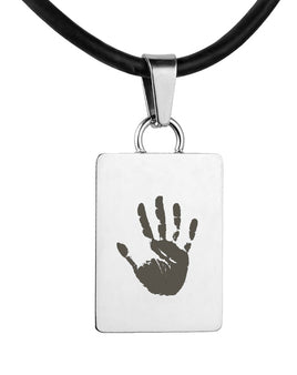 Silver Polished Hand Print Pendant - Rectangle