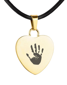 Gold Polished Hand Print Pendant - Heart