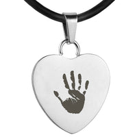 Silver Polished Hand Print Pendant - Heart