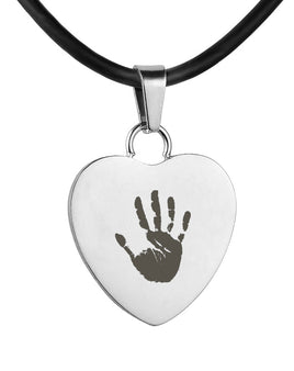 Silver Polished Hand Print Pendant - Heart