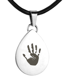 Silver Polished Hand Print Pendant - Tear Drop