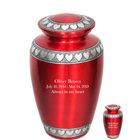 Modest Series - Red with Hearts Cremation Urn - IUAL139