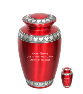 Modest Series - Red with Hearts Cremation Urn - IUAL139