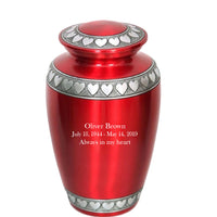Modest Series - Red with Hearts Cremation Urn - IUAL139