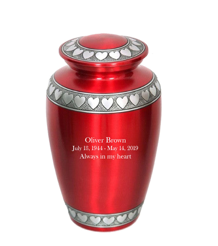 Modest Series - Red with Hearts Cremation Urn - IUAL139