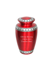 Modest Series - Red with Hearts Cremation Urn - IUAL139