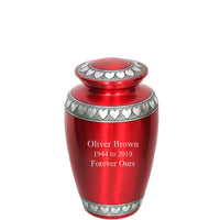 Modest Series - Red with Hearts Cremation Urn - IUAL139