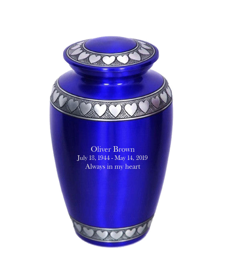 Modest Series - Royal Blue with Hearts Cremation Urn - IUAL140