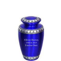 Modest Series - Royal Blue with Hearts Cremation Urn - IUAL140