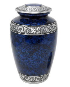 Classic Forest Blue with Silver Bands Cremation Urn & Keepsake - IUAL189