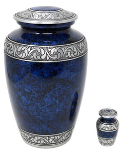 Classic Forest Blue with Silver Bands Cremation Urn & Keepsake - IUAL189