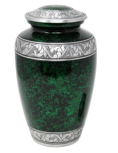 Classic Forest Green with Silver Bands Cremation Urn & Keepsake - IUAL190