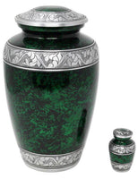 Classic Forest Green with Silver Bands Cremation Urn & Keepsake - IUAL190