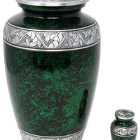 Classic Forest Green with Silver Bands Cremation Urn & Keepsake - IUAL190