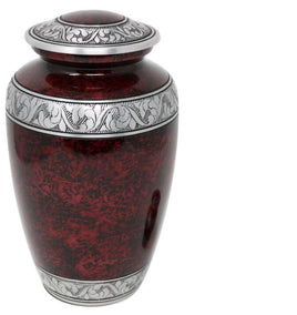 Classic Forest Red with Silver Bands Cremation Urn & Keepsake - IUAL192