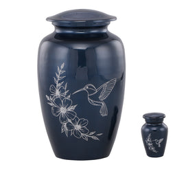 Exquisite Simple Hummingbird on Blue Cremation Urn & Keepsake - IUAL201