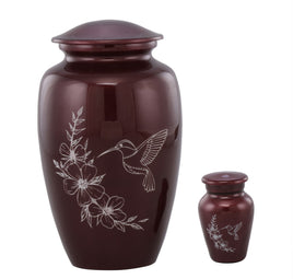 Exquisite Simple Hummingbird on Burgundy Cremation Urn & Keepsake - IUAL202