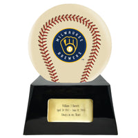 Ivory Baseball Trophy Urn Base with Optional Milwaukee Brewers Team Sphere
