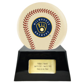 Ivory Baseball Trophy Urn Base with Optional Milwaukee Brewers Team Sphere