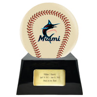 Ivory Baseball Trophy Urn Base with Optional Miami Marlins Team Sphere