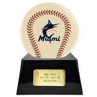 Ivory Baseball Trophy Urn Base with Optional Miami Marlins Team Sphere
