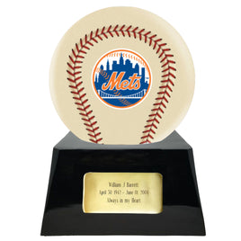 Ivory Baseball Trophy Urn Base with Optional New York Mets Team Sphere