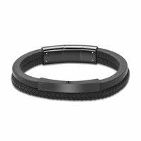 Triple Band Black & Black Leather Bracelet - IUBR200