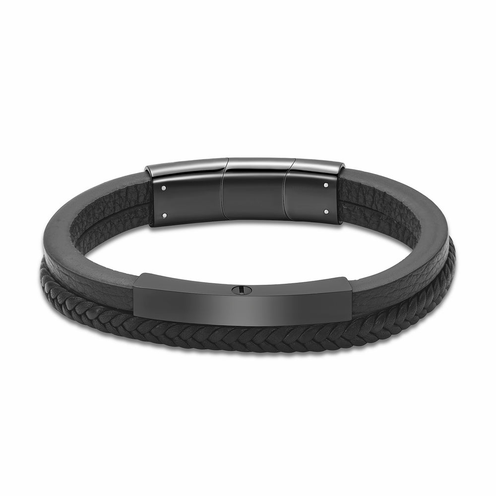 Triple Band Black & Black Leather Bracelet - IUBR200