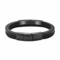 Triple Band Black & Black Leather Bracelet - IUBR200