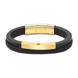 Triple Band Black & Gold Leather Bracelet - IUBR201