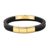 Triple Band Black & Gold Leather Bracelet - IUBR201