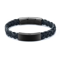 Braided Black Leather & Black Metal Bracelet - IUBR203
