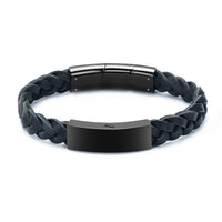 Braided Black Leather & Black Metal Bracelet - IUBR203