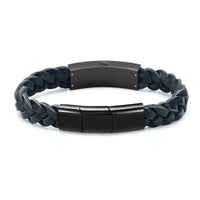 Braided Black Leather & Black Metal Bracelet - IUBR203
