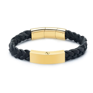 Braided Black & Gold Leather Bracelet - IUBR204