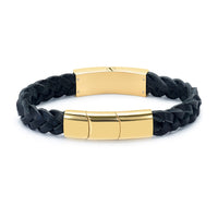 Braided Black & Gold Leather Bracelet - IUBR204