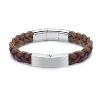 Braided Brown & Silver Leather Bracelet - IUBR205