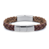 Braided Brown & Silver Leather Bracelet - IUBR205