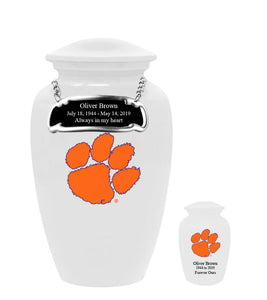 Fan Series - Clemson University Tigers White with Orange Logo Memorial Cremation Urn - IUCLM102